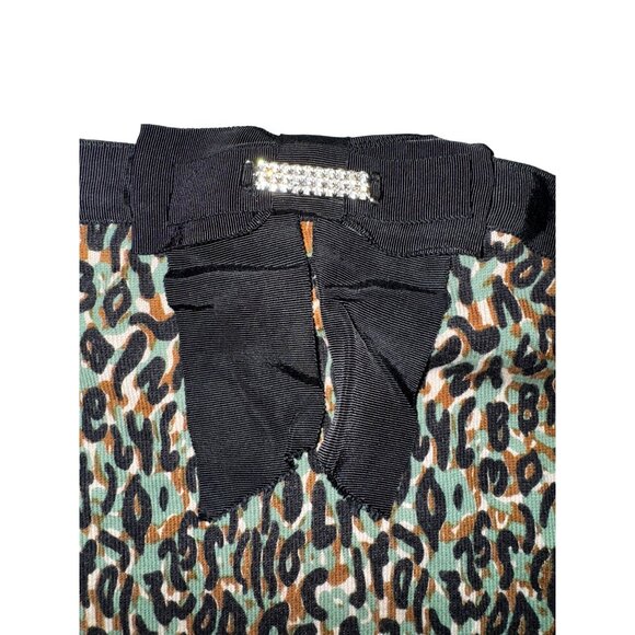 Y2K Army Green & Black Leopard Print Knit PencilSkirt Sweater Large Camo Sexy - Picture 3 of 10